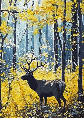 Deer and yellow forest