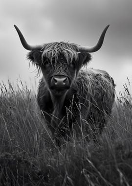 Highland cow Black White