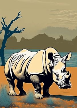 Rhinoceros in Lake