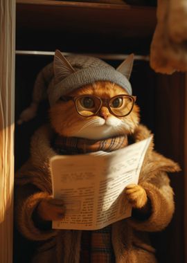 Reading Cute Cartoon Cat