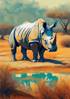 Rhinoceros in Lake