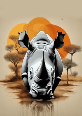 Rhinoceros in Lake