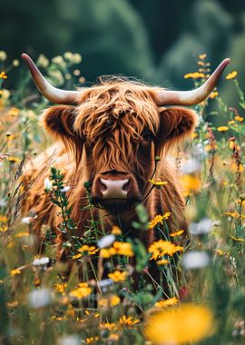 Highland Cow Floral Flower