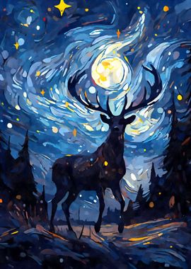 Buck Deer Starry Night