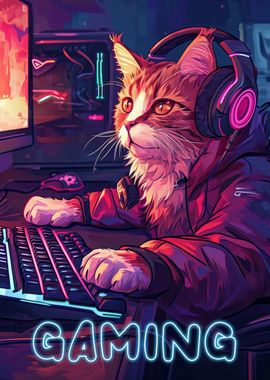 Cute Cartoon Gaming Cat