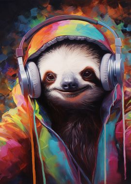 Sloth With Headphones