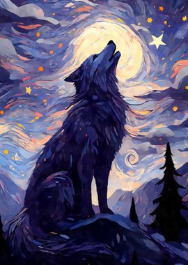 Howling Wolf Starry Night