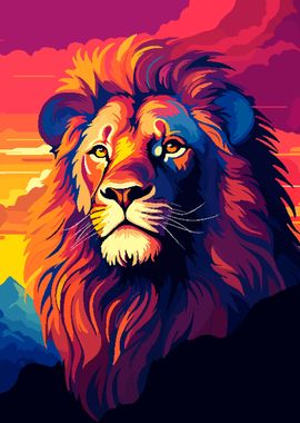 Lion Sunset Pixel Art