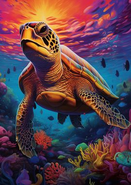  Synthwave Sea Turtle