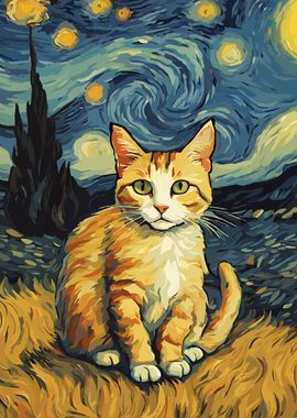 Cat night Starry Art