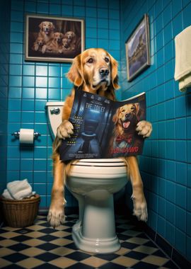 Golden Retriever on Toilet