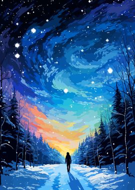 Snow Star Forest Pixel Art