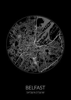 Belfast City Map Black