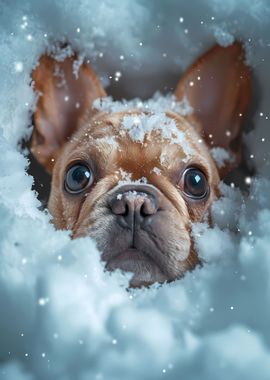 French Bulldog Snow Puppy