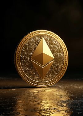 Etherium Coin 3D Dark Gold