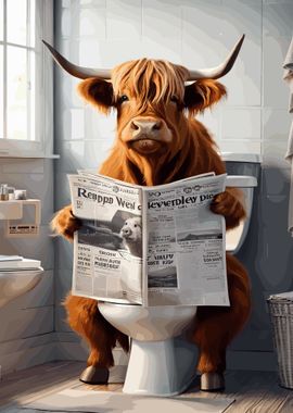 Highland Cow On The Toilet