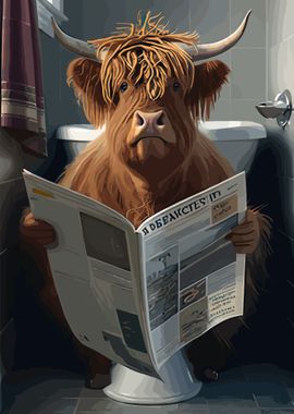 Highland Cow On The Toilet