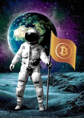 Astronaut bitcoin flag