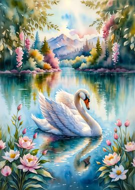 Elegant Swan in a lake