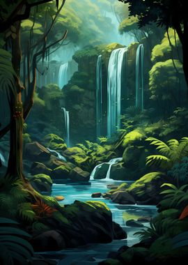 Natural Jungle Waterfall