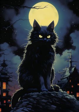 Werwolf cat at full moon