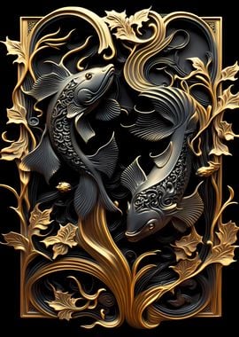 Golden Koi Fish Japan Art