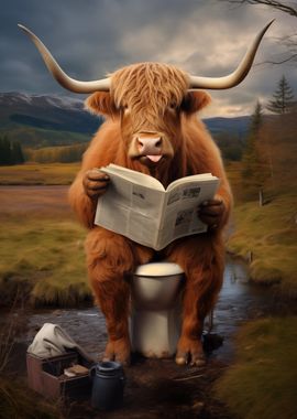 Highland Cow on the Toilet