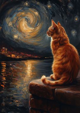 Kitten Starry Night