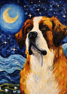 Saint Bernard Starry Night