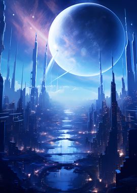 Futuristic City Moonlight