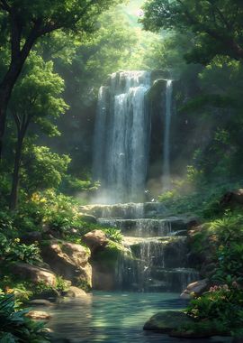 Waterfall in Forest Nature