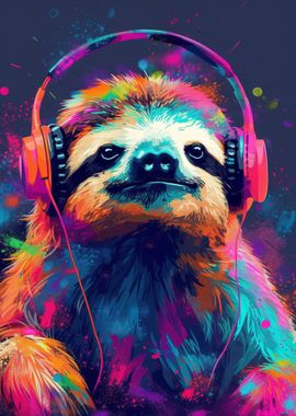 Sloth With Headphones