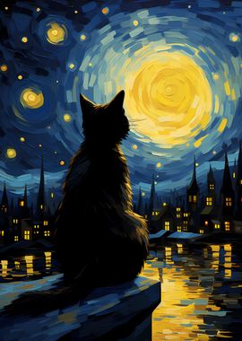 Cat Starry Night