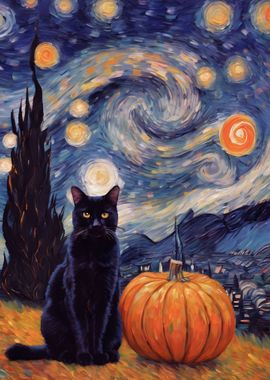 Black Cat with Pumpkin