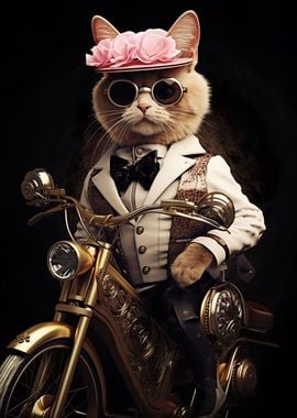 Cat Motorcycle Vintage