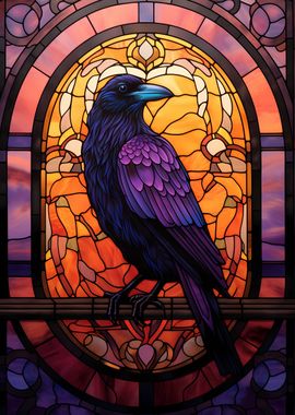 Raven Stained Glass Style