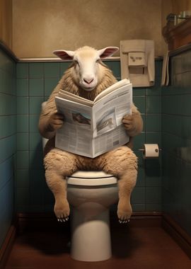 Sheep on Toilet Newspaper