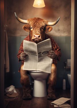 Highland Cow on the Toilet