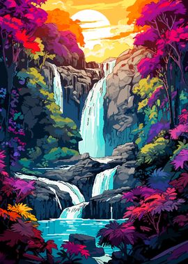 Retro Waterfall Pixel Art