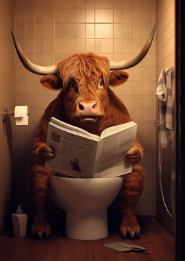 Highland Cow on the Toilet