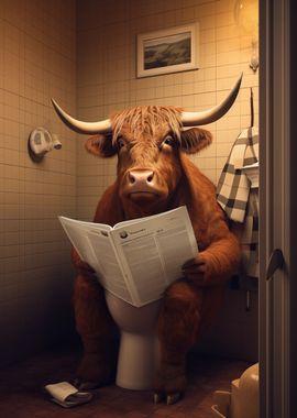 Highland Cow on the Toilet