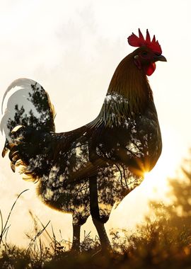 Rooster Double Exposure