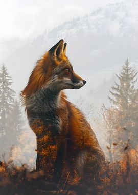 Red Fox Trees Mountains