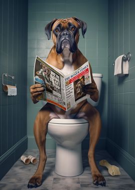 Boxer Dog on the Toilet