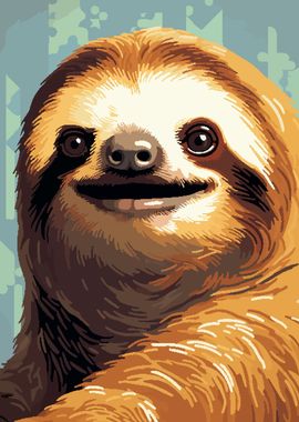 Pixel Art Cute Sloth Face