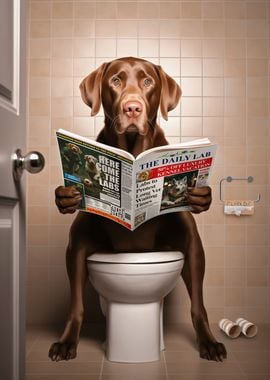 Brown Labrador on Toilet