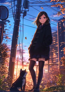 anime girl and dog