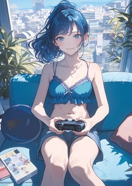 Bikini Anime Girl Gamer