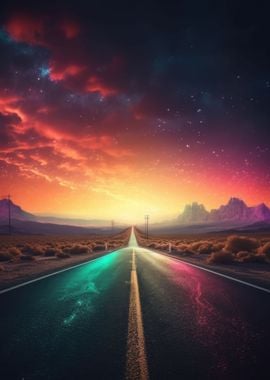 Highway Sunset In Neon