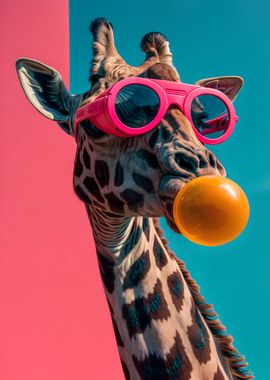 Giraffe wearing sunglasses